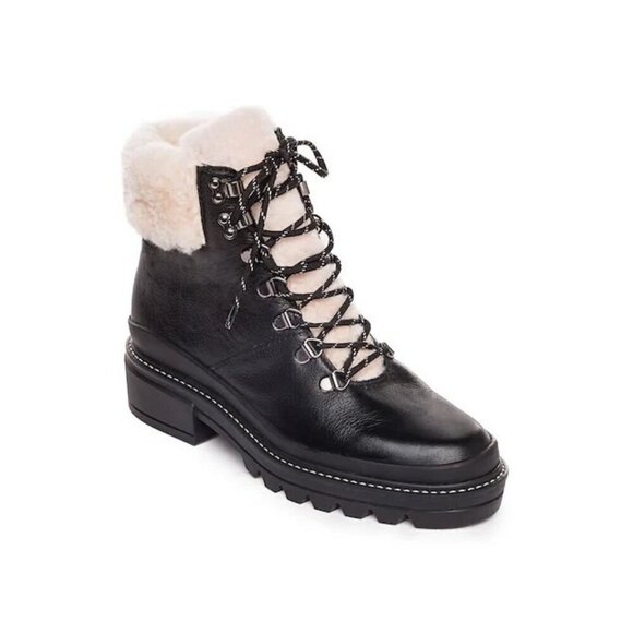 Bernardo‎ Studio Women's 6 Dash Black Leather Ankle Bootie Faux Fur Lined Winter - Picture 1 of 11